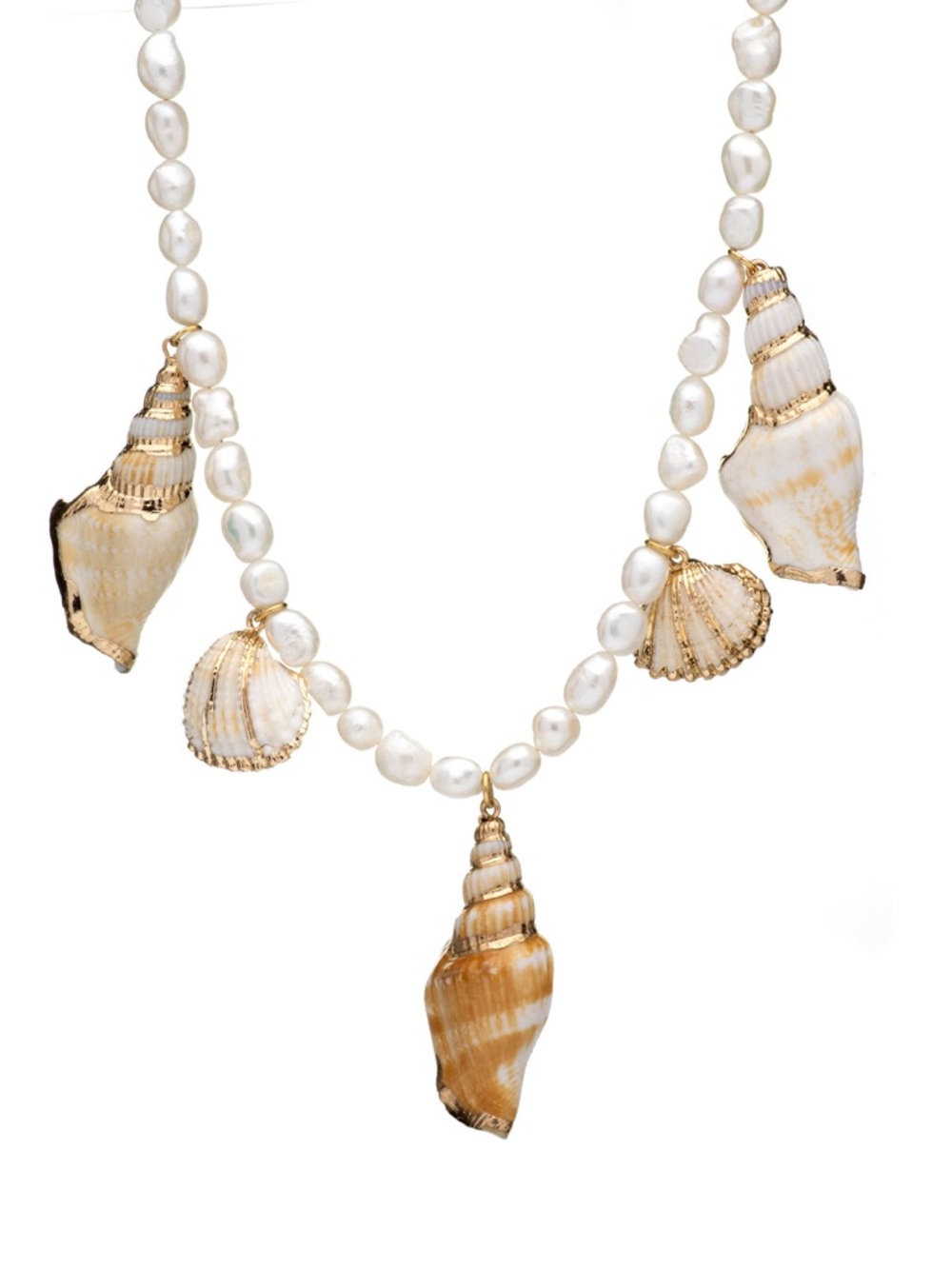 24 K Gold Plated Freshwater Pearl and Natural Shell Pendant Necklace NWOT